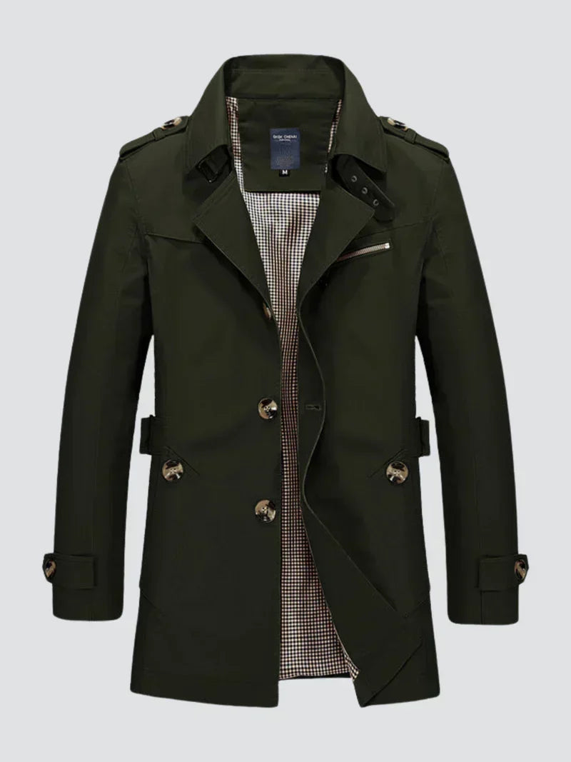 Men's Trench Coat Single-Breasted Epaulette - Green