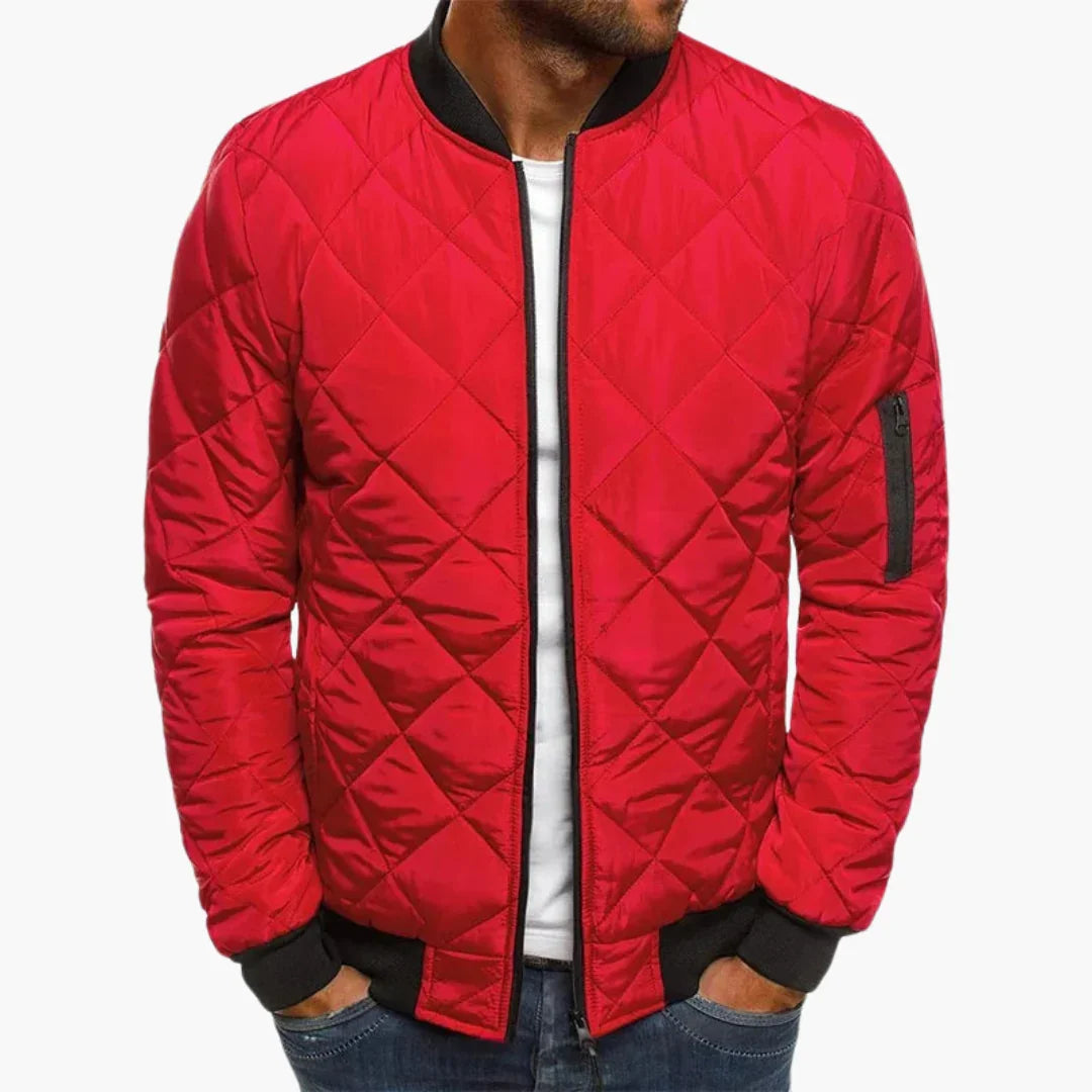 Men's diamond-quilted bomber jacket with ribbed trims and zip front