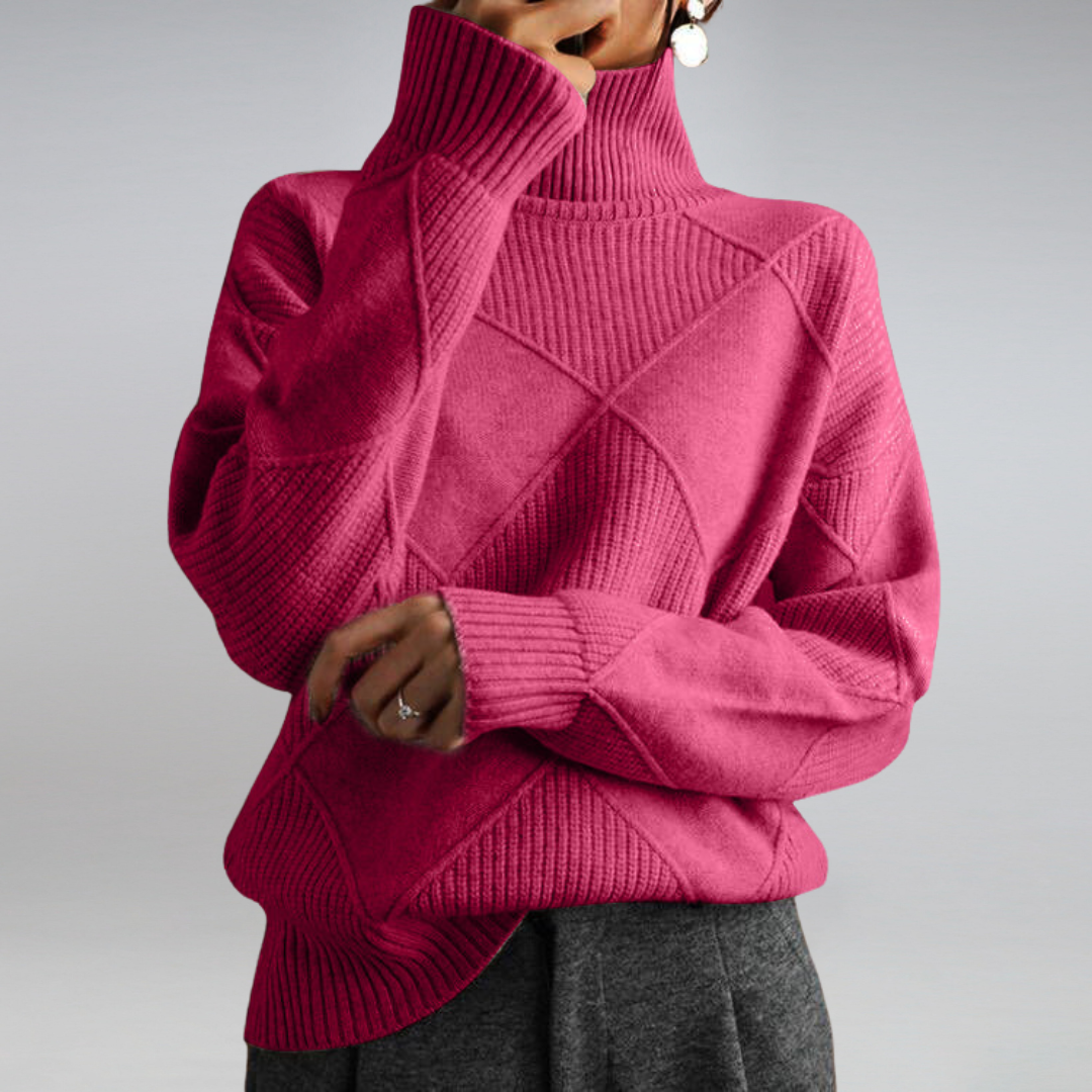 Women's geometric diamond roll neck jumper with long sleeves