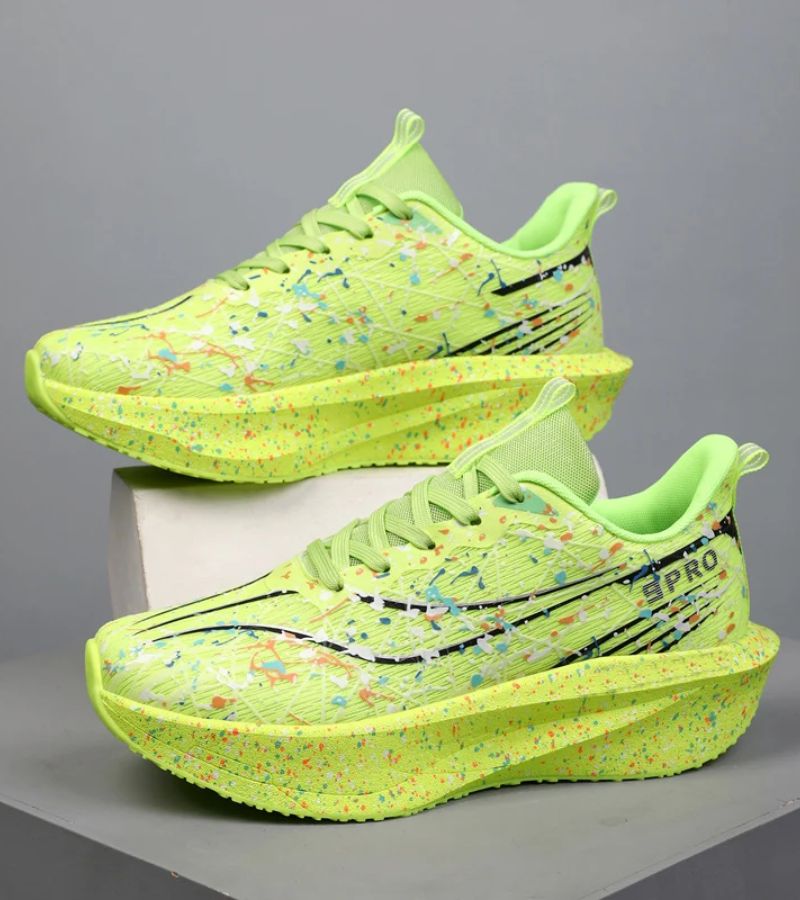 Abstract paint-splatter lace-up platform trainers