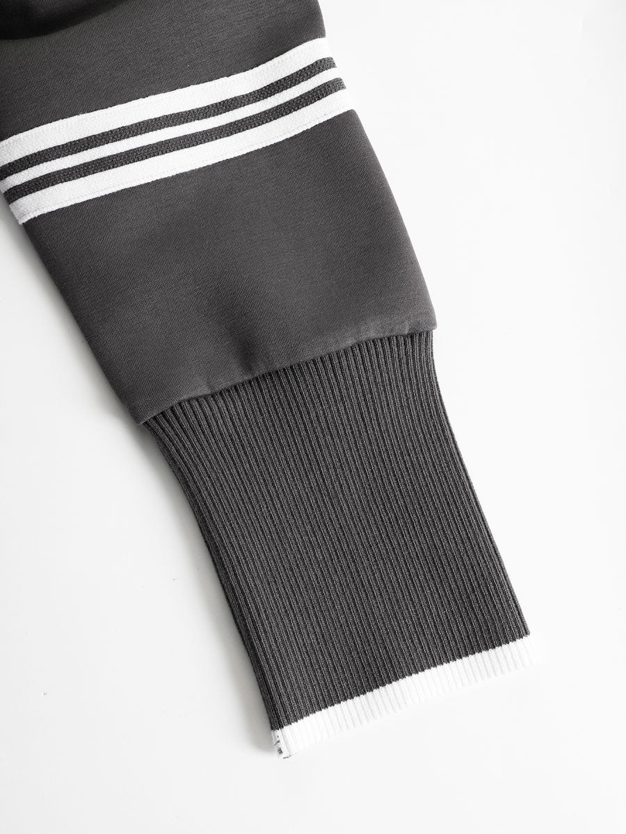 Ribbed Zip Lounge Set Grey White Loose Fit Tracksuit