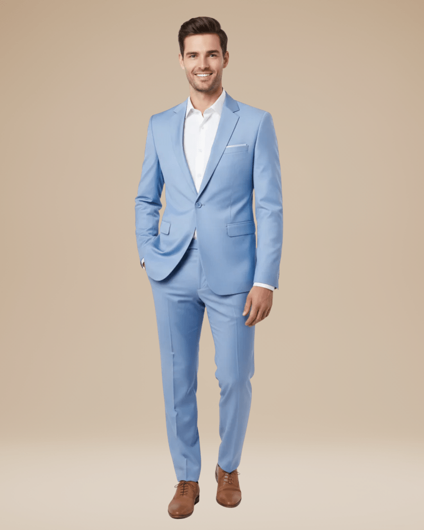 Men's two-piece suit with notched lapel blazer and matching trousers