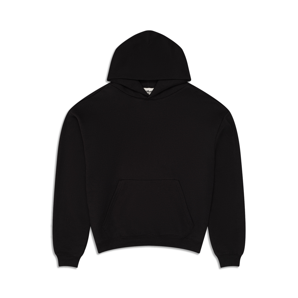 Men's plain black oversized pullover hoodie with hood and kangaroo pocket