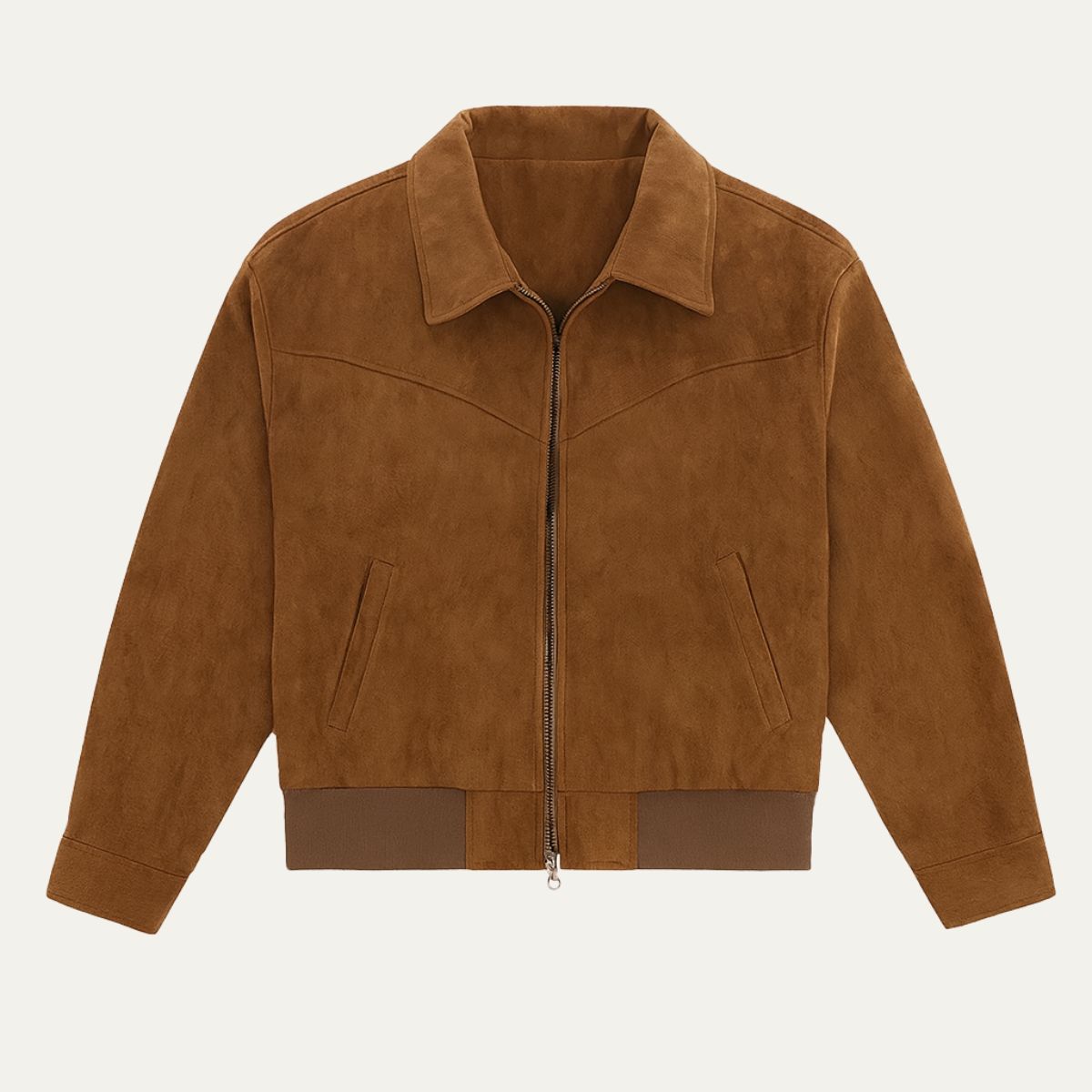 Men's textured bomber jacket with turn-down collar, zip front and ribbed trims
