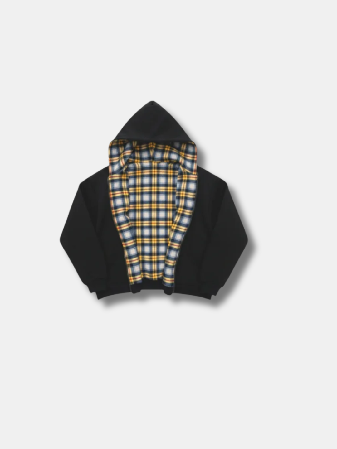 Unisex reversible hoodie jacket with plain and checked sides