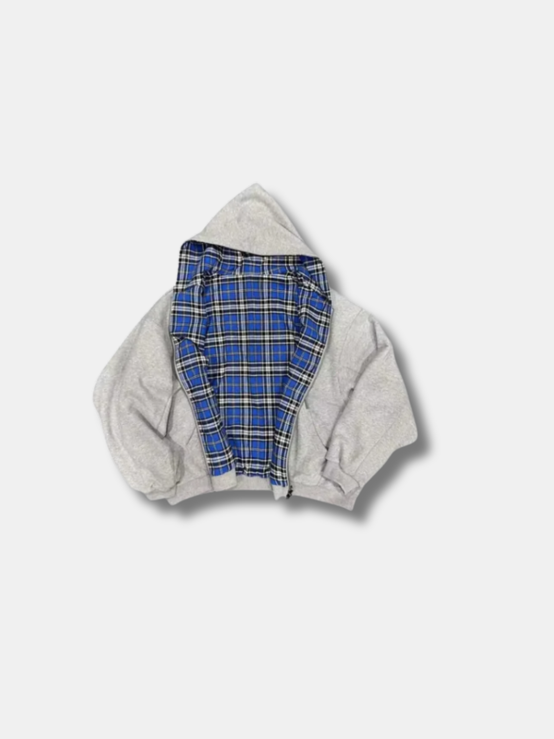 Unisex reversible hoodie jacket with plain and checked sides