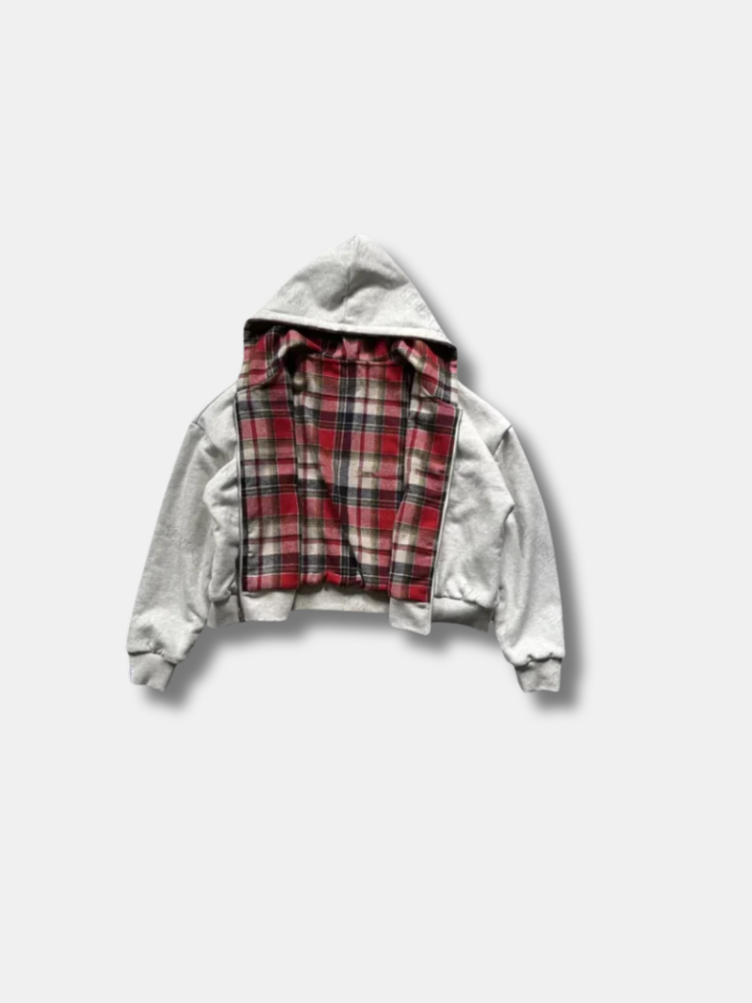 Unisex reversible hoodie jacket with plain and checked sides