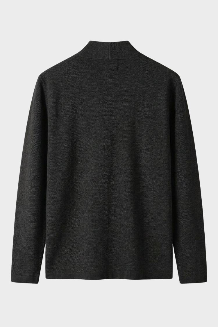 Men's textured long-sleeve cardigan with stand collar and button front