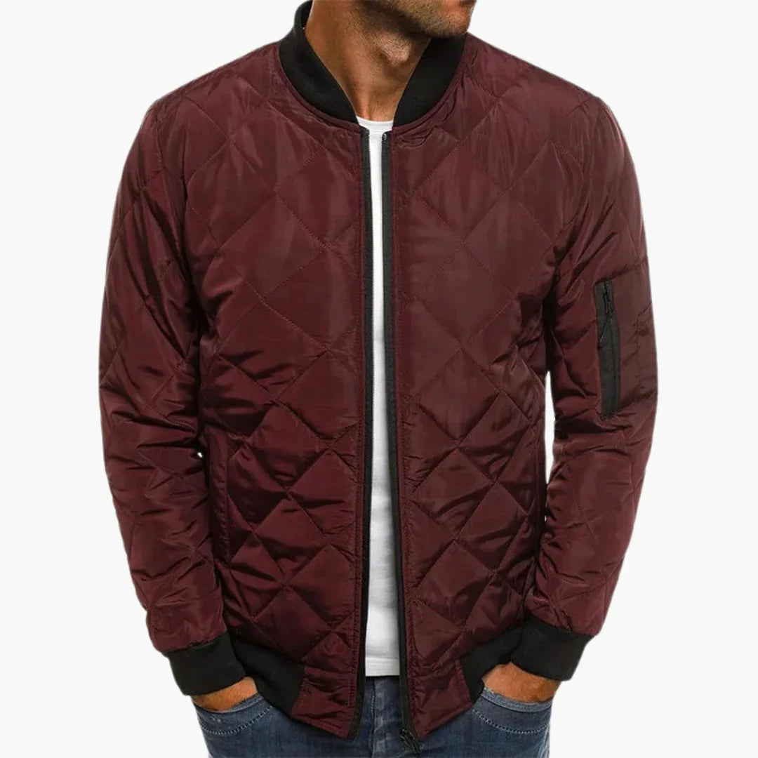 Men's diamond-quilted bomber jacket with ribbed trims and zip front