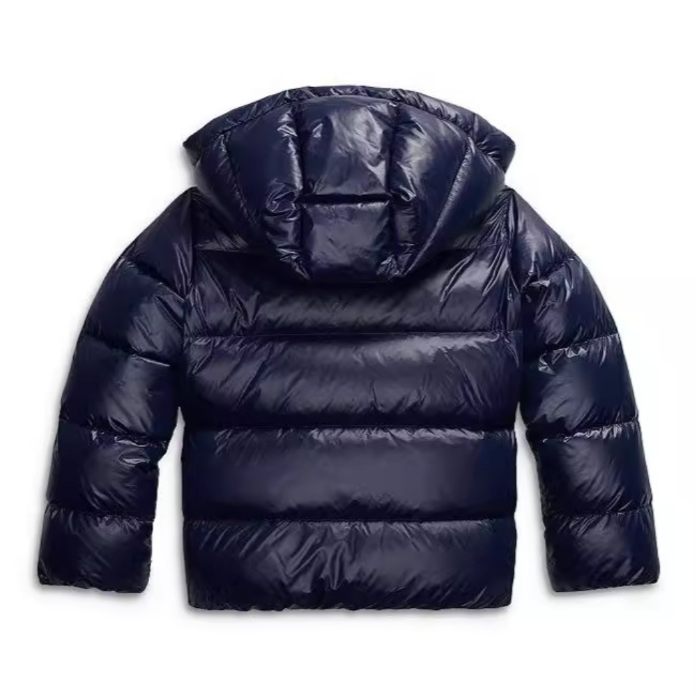Women's hooded quilted puffer jacket with long sleeves and front pockets