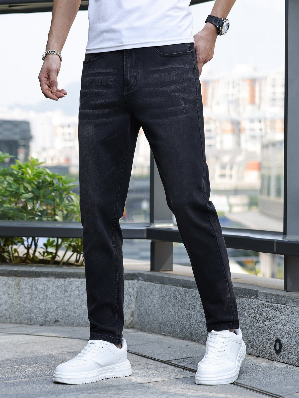 Men's straight leg jeans with classic five-pocket design
