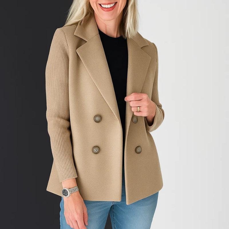 Women's double-breasted sweater blazer with ribbed sleeves