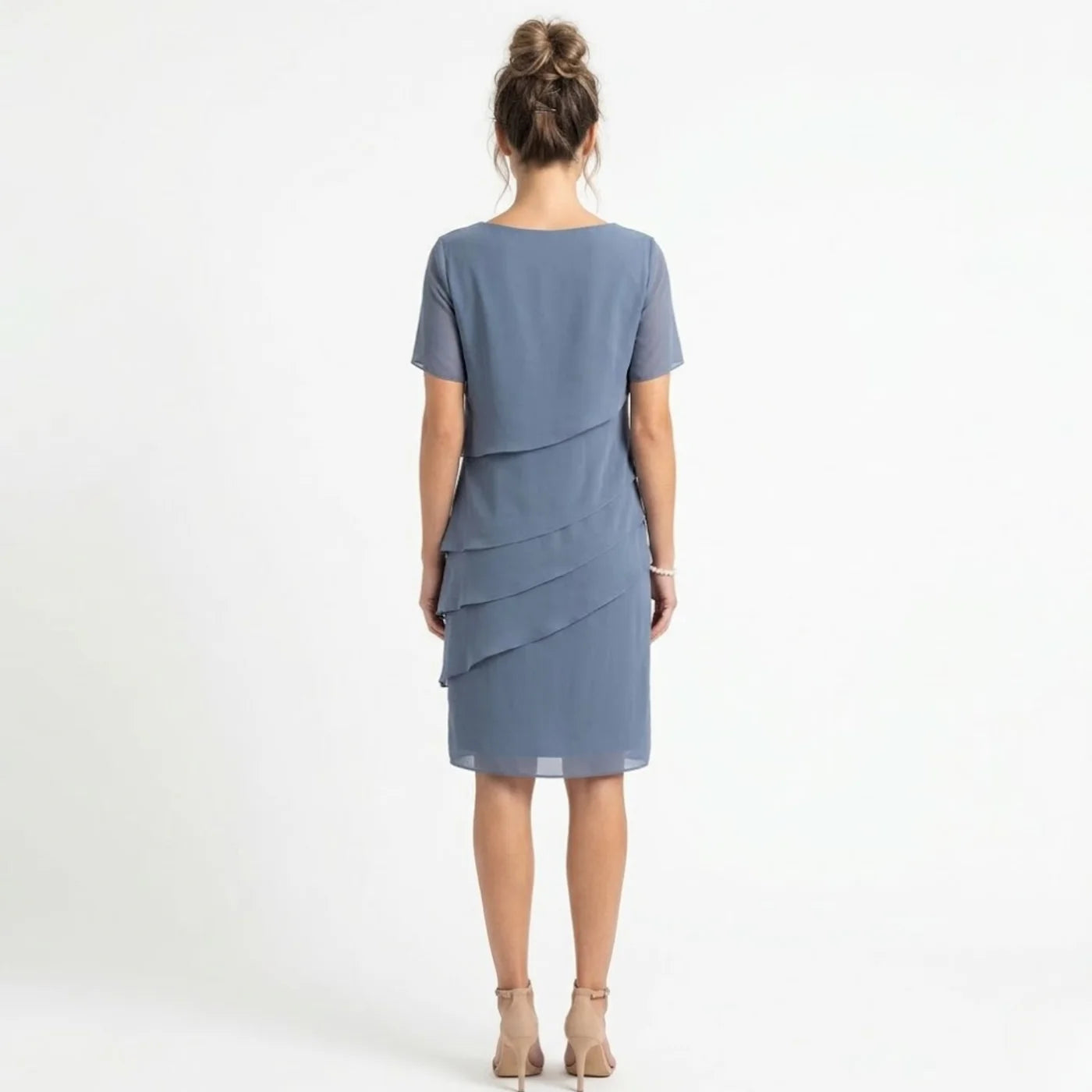 Women's Layered Midi Dress Short Sleeve Relaxed Fit Tiered Detail