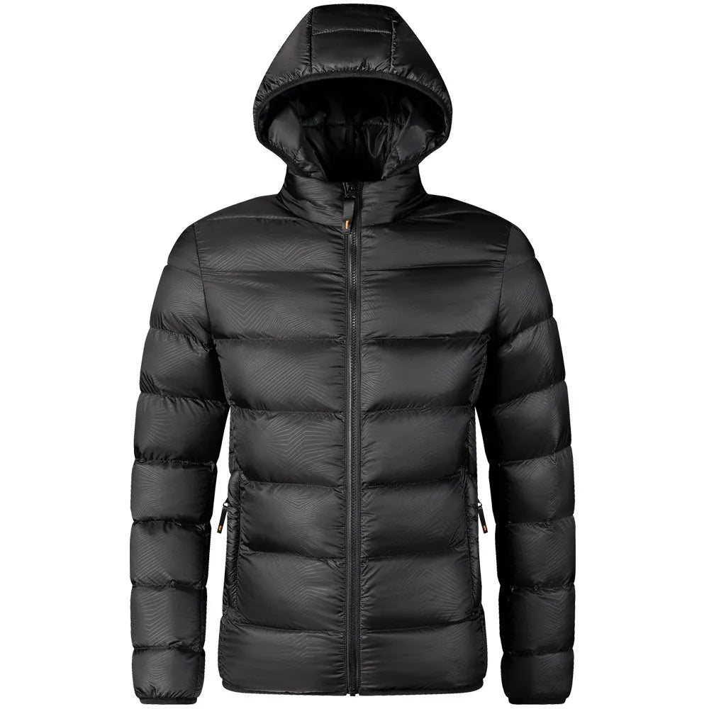 Men's Puffer Jacket Hooded Quilted Baffle-Channel - Black