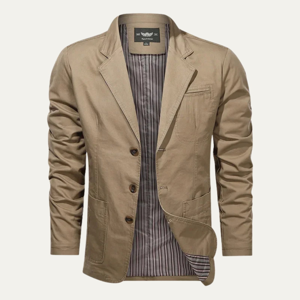 Men's blazer with notched lapels, button front and multiple pockets