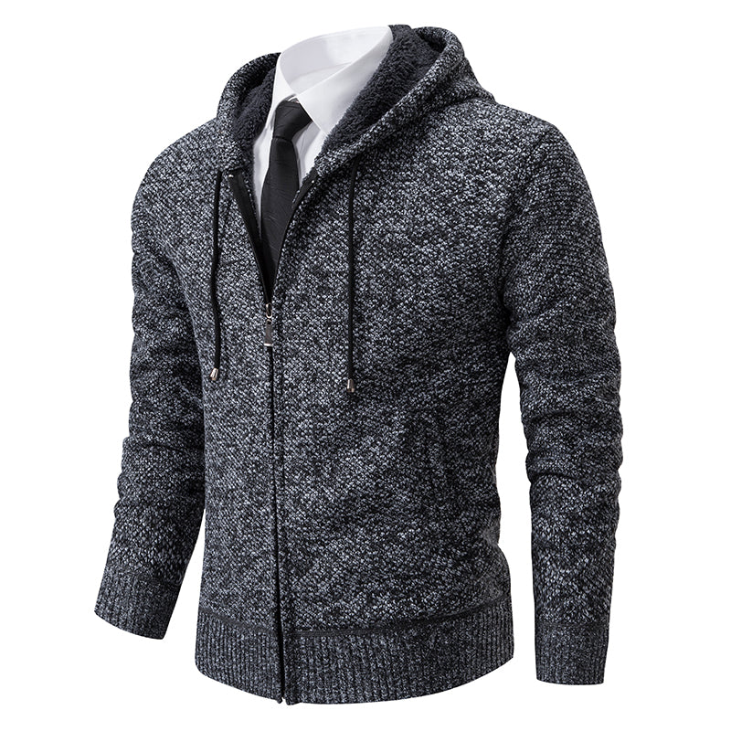 Men's Cardigan Zip-Up Knit Hooded - Dark Grey