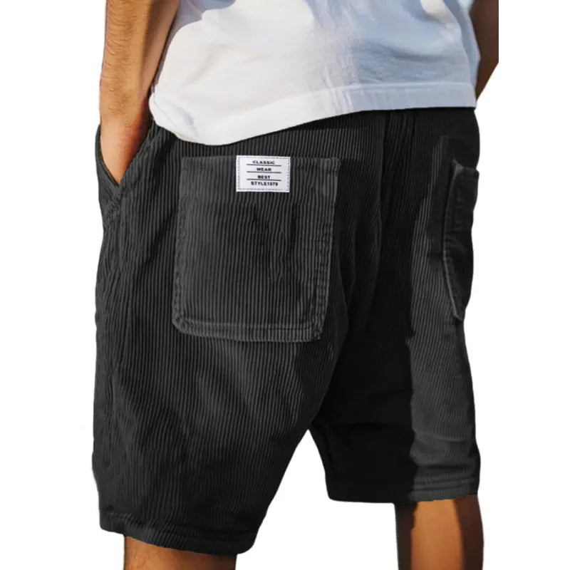Men's ribbed corduroy shorts with elasticated waist and utility pockets