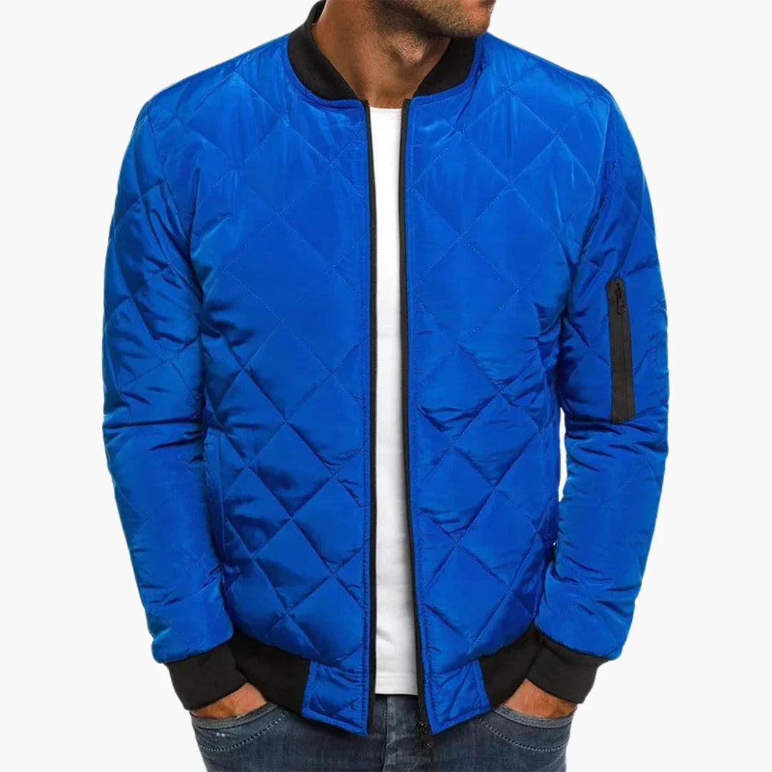 Men's diamond-quilted bomber jacket with ribbed trims and zip front
