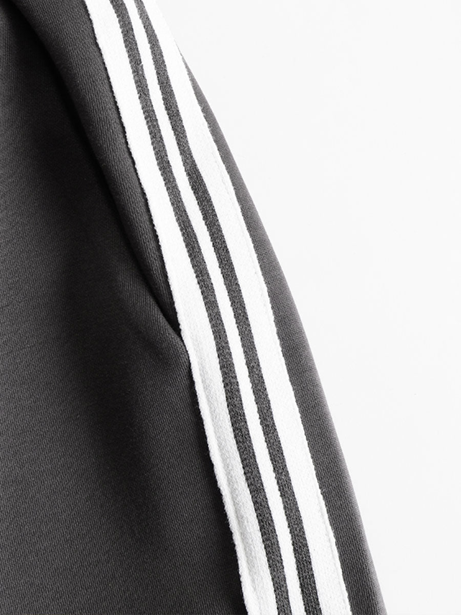 Ribbed Zip Lounge Set Grey White Loose Fit Tracksuit