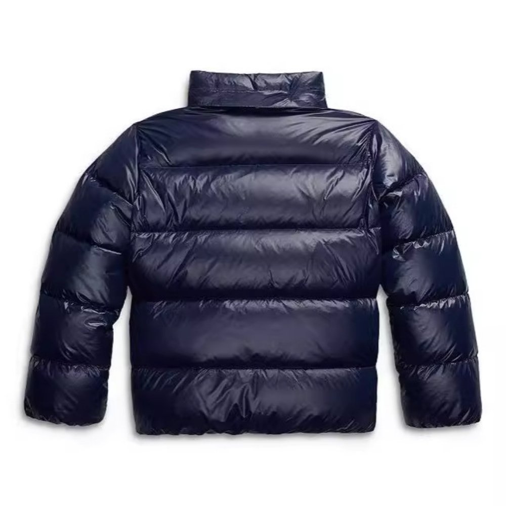 Women's hooded quilted puffer jacket with long sleeves and front pockets