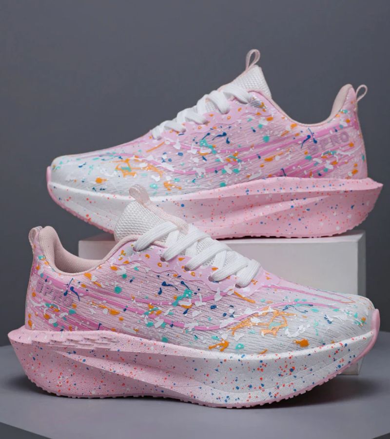 Abstract paint-splatter lace-up platform trainers