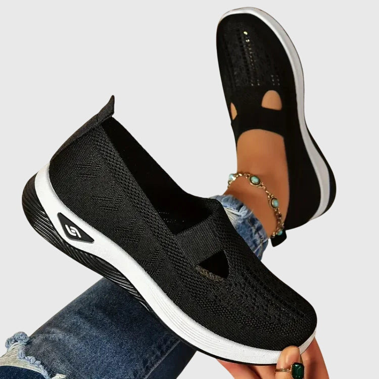 Women's Slip-On Trainers Knitted Cut-Out Flatform - Black