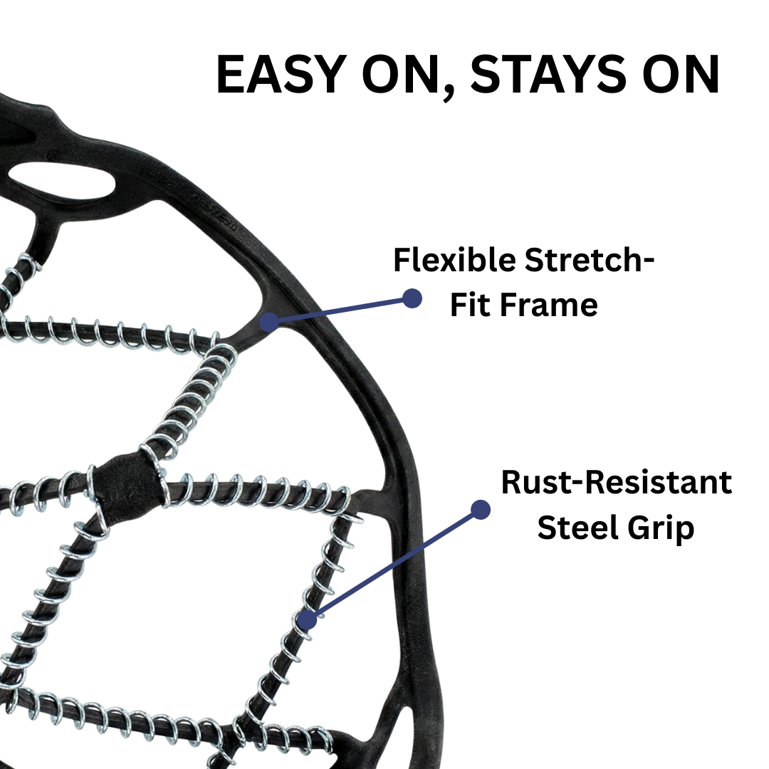 Stretch traction cleats fitted over boots with coiled sole grips