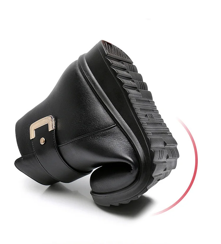 Women's ankle boots with plush collars, buckle straps and textured soles