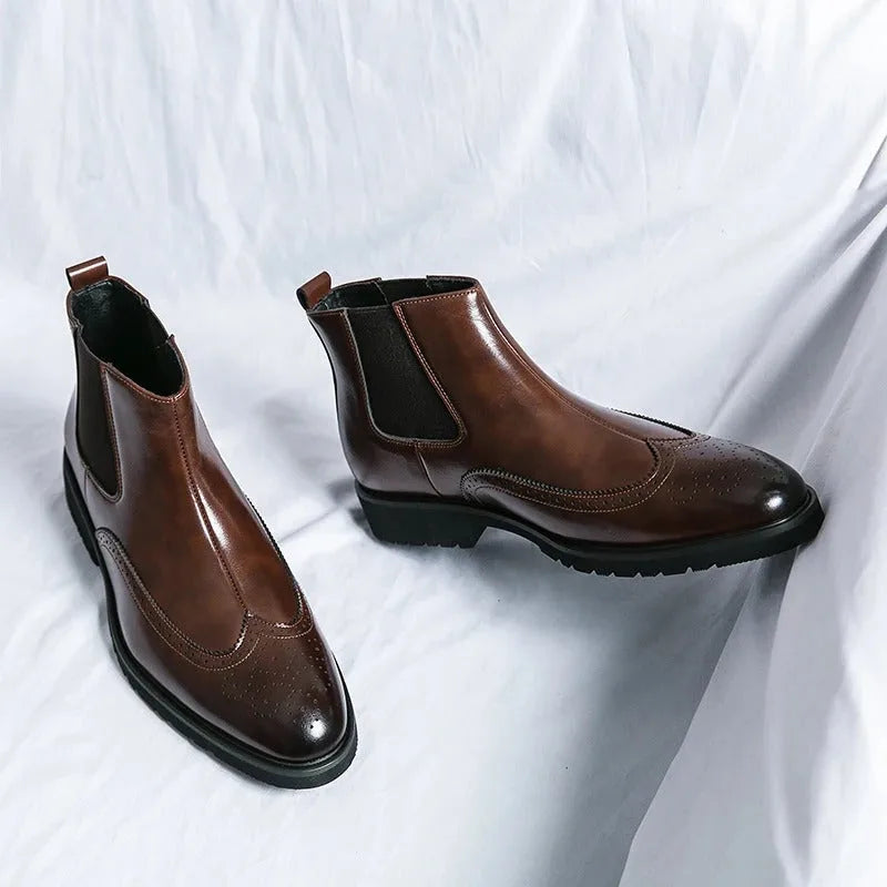 Chelsea boots with brogue detailing, elastic side panels and lug soles