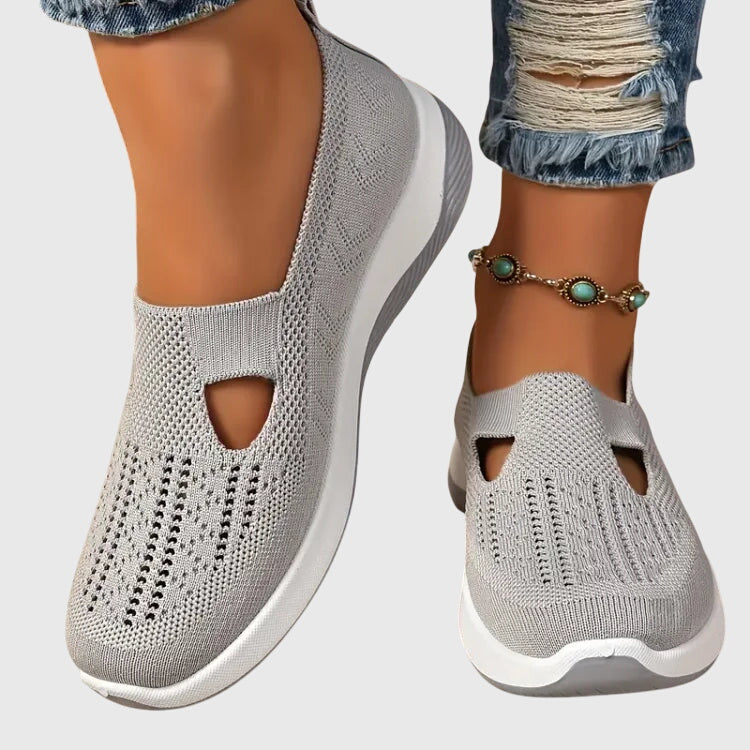Women's Slip-On Trainers Knitted Cut-Out Flatform - Grey