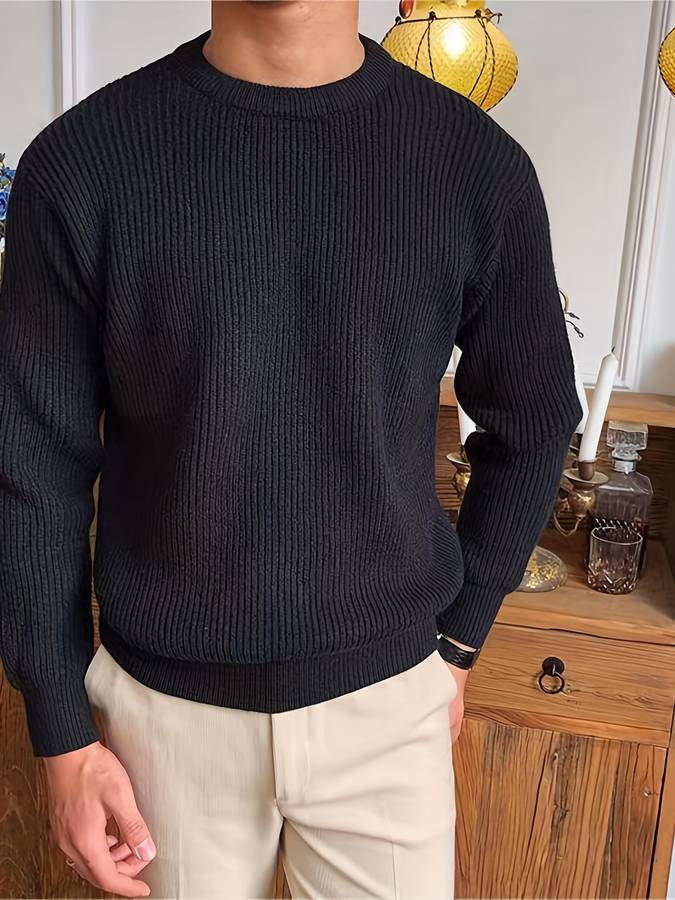 Men's ribbed crew neck jumper with long sleeves