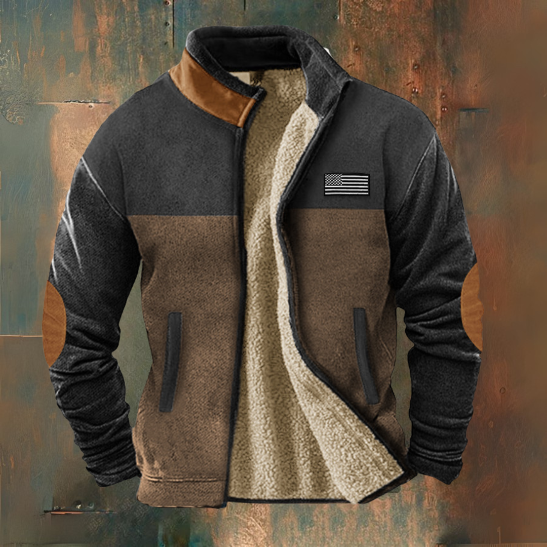 Men's colour-block jacket with stand collar, zip front and contrasting panels