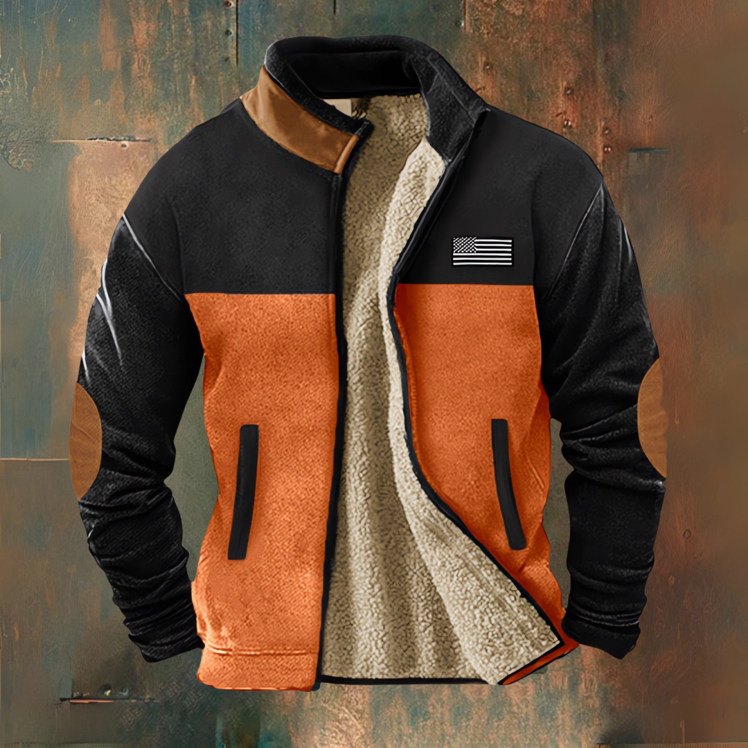 Men's colour-block jacket with stand collar, zip front and contrasting panels