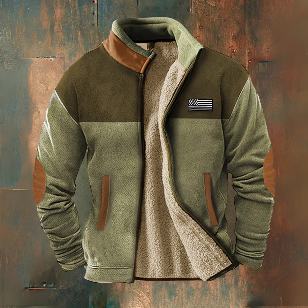 Men's colour-block jacket with stand collar, zip front and contrasting panels
