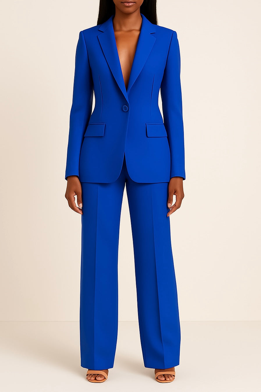 Women's tailored blazer and full-length wide-leg trousers set