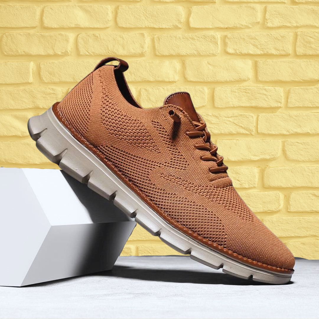 Men's Knit Trainer Lace-Up Leather-Trim Sole - White