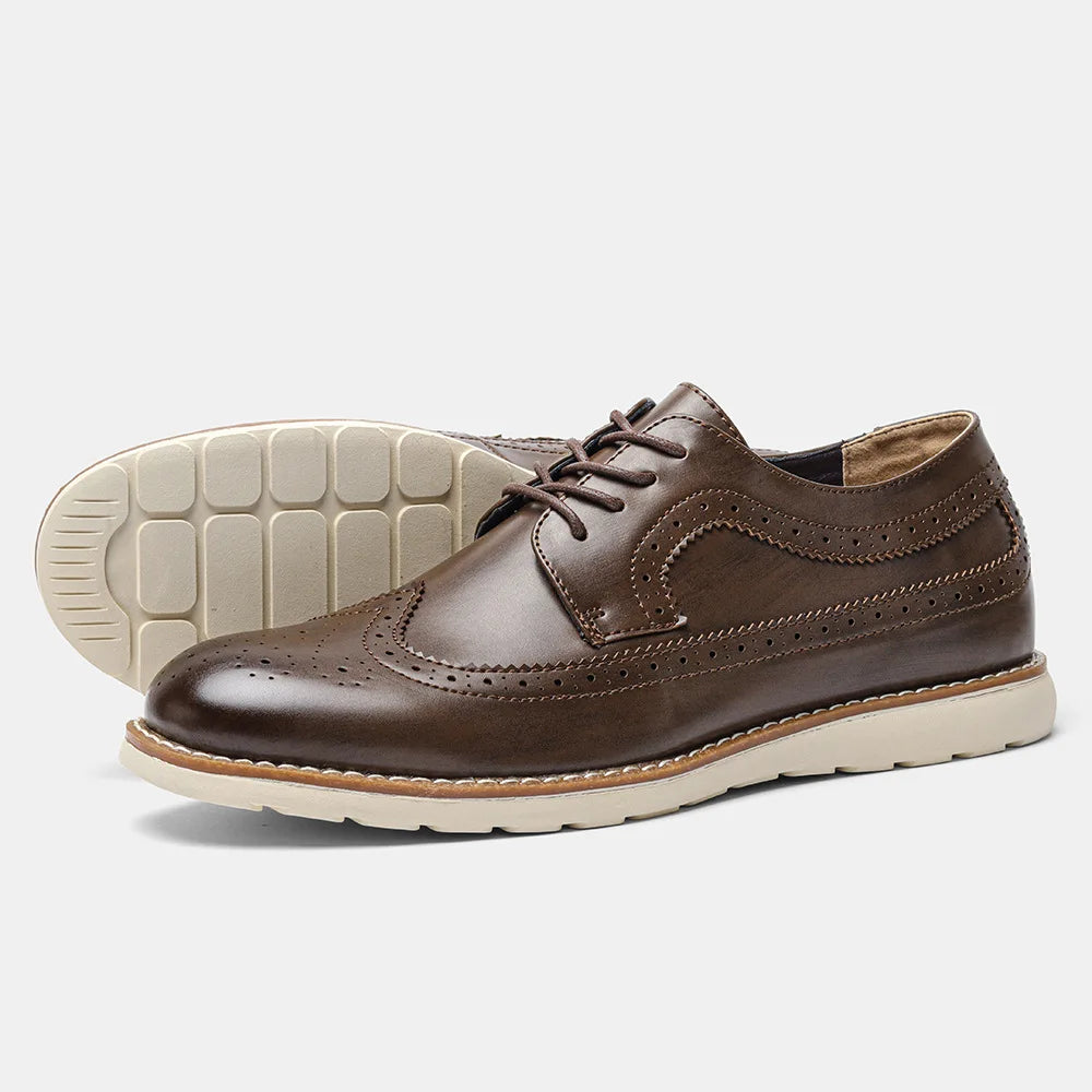 Men's Brogue Oxford Shoes Wingtip Lace-Up - Brown
