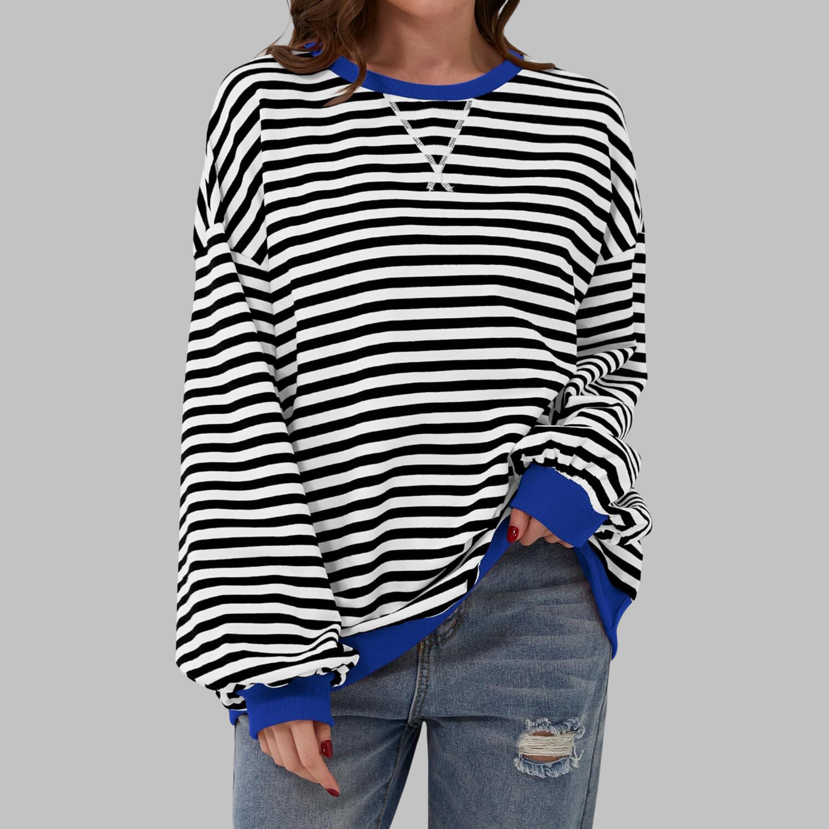 Women's Striped Jumper Long Sleeve Crew Neck - Black