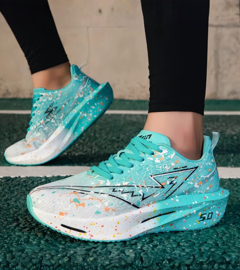Abstract paint-splatter lace-up platform trainers
