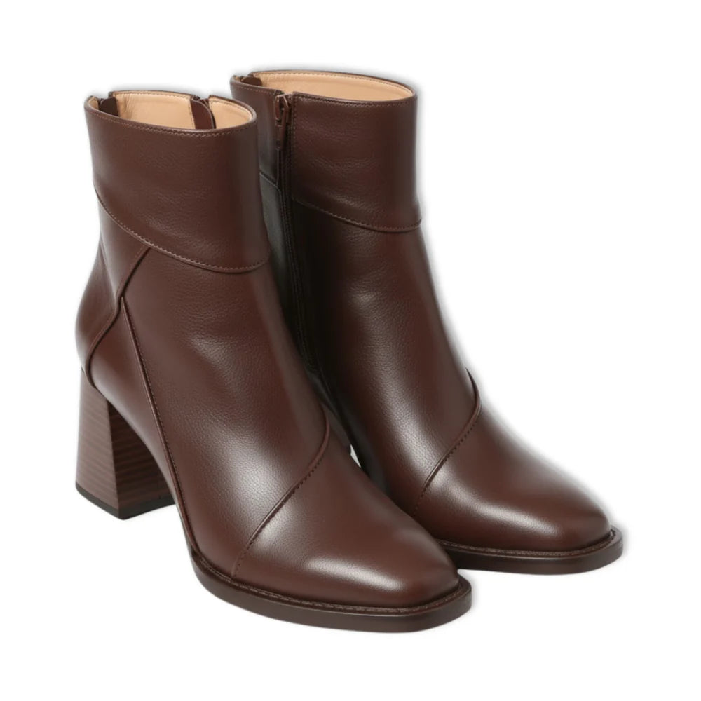 Women’s Leather Ankle Boots | Block Heel Zip Boots