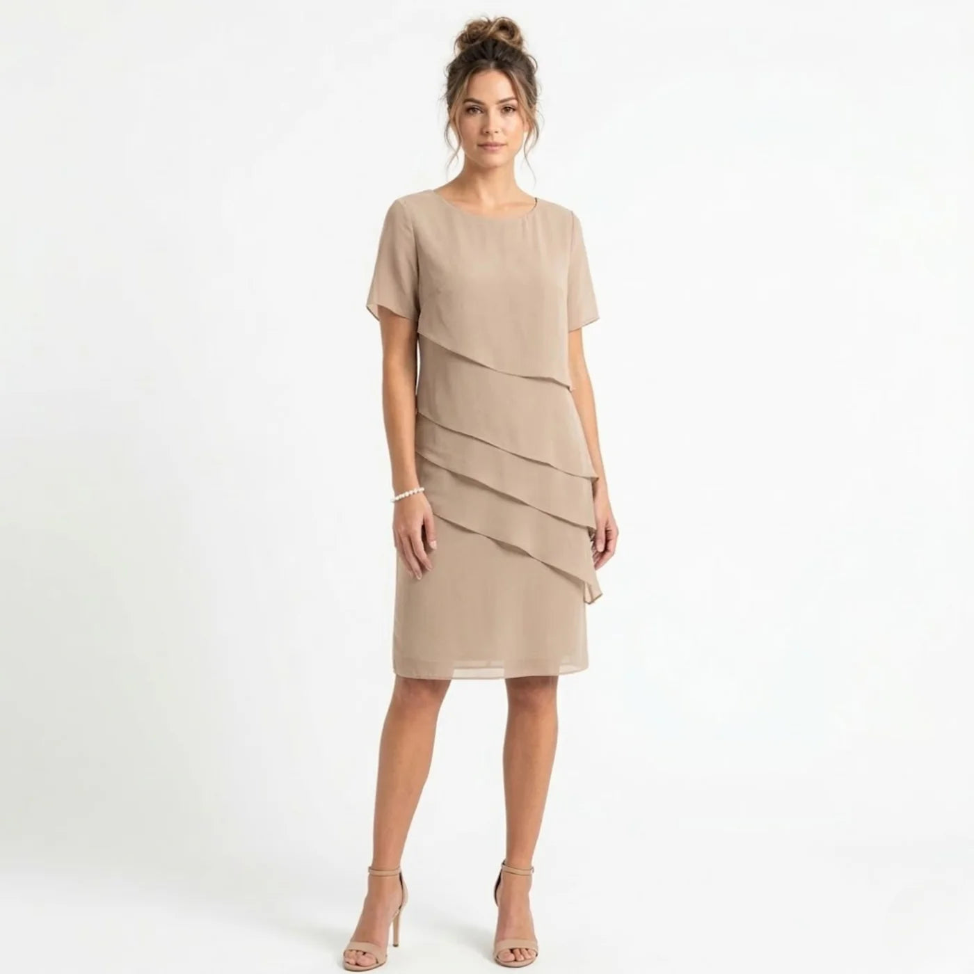 Women's Layered Midi Dress Short Sleeve Relaxed Fit Tiered Detail