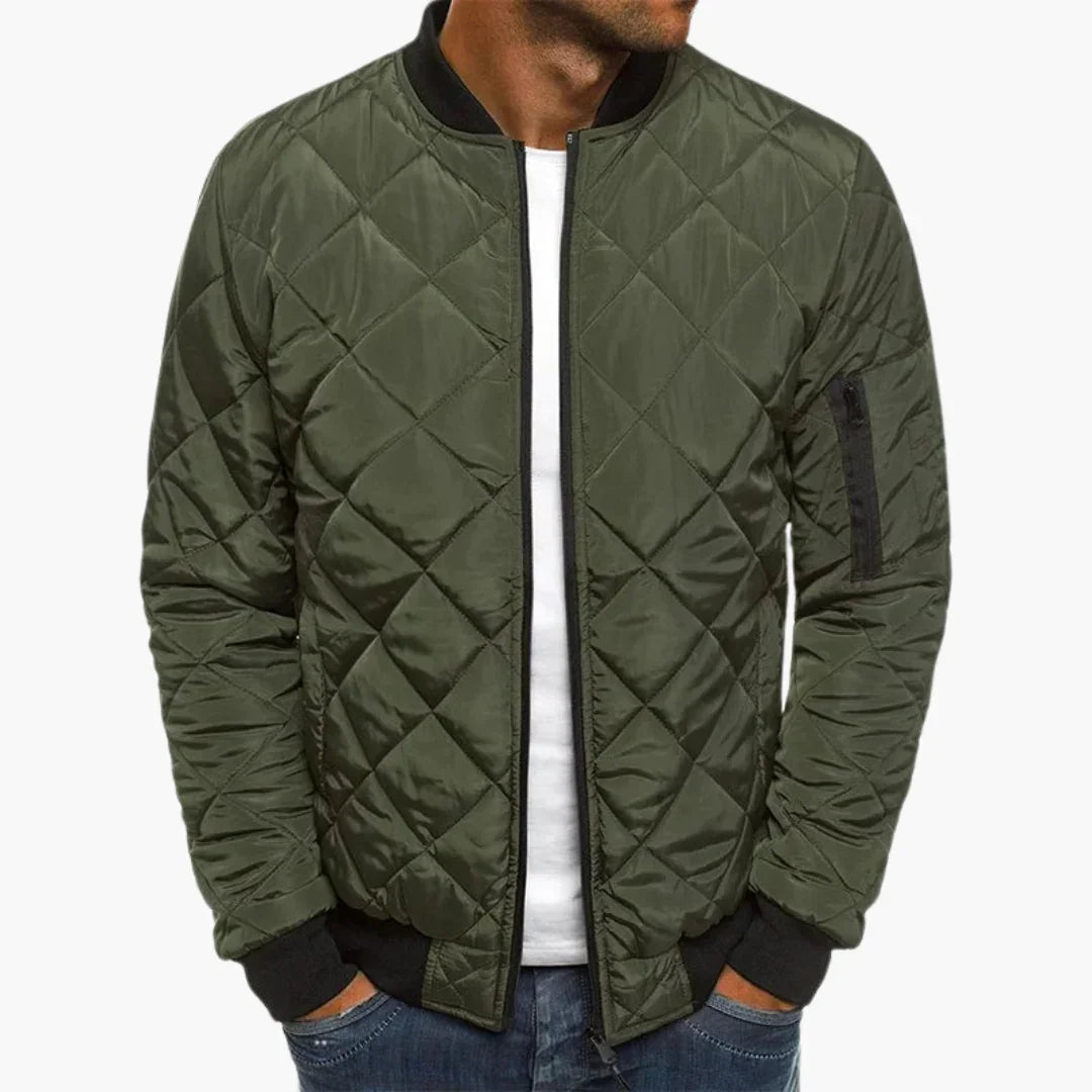 Men's diamond-quilted bomber jacket with ribbed trims and zip front