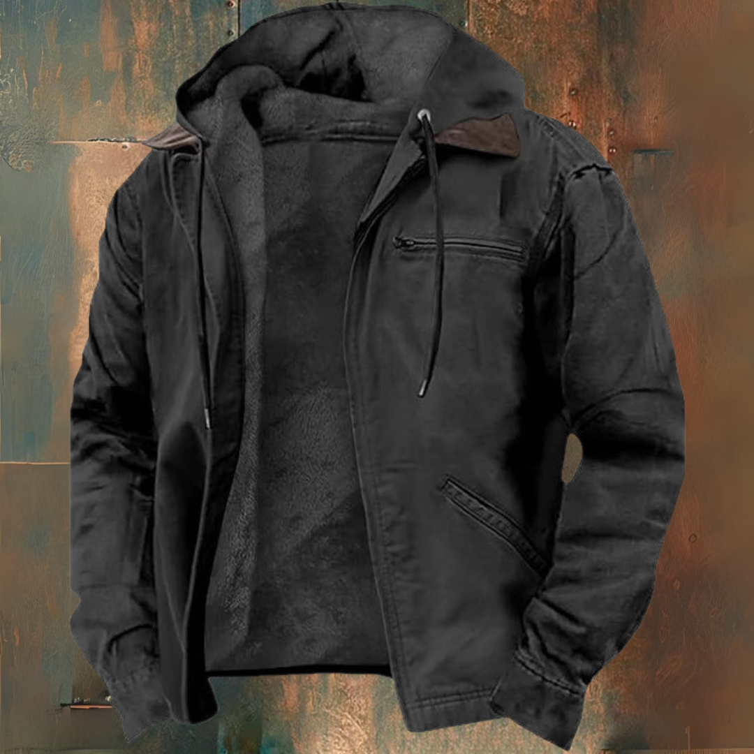 Men's hooded zip jacket with long sleeves, chest zip pocket and angled front pockets