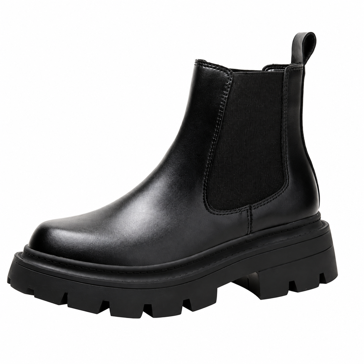 Women's Chelsea boots with elastic side panels and chunky lug soles