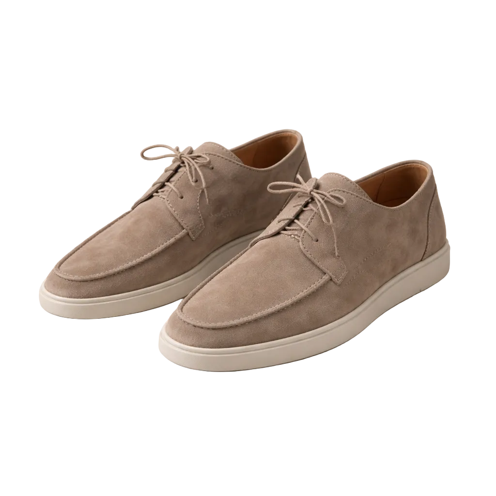 Men's lace-up loafers with moc toe stitching and flat soles