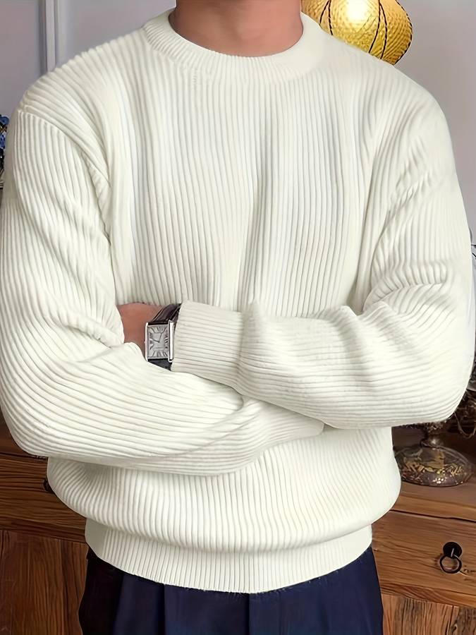 Men's ribbed crew neck jumper with long sleeves