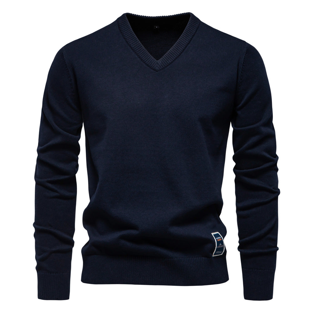 Men's Jumper V-Neck Fine Knit Long Sleeve - Navy