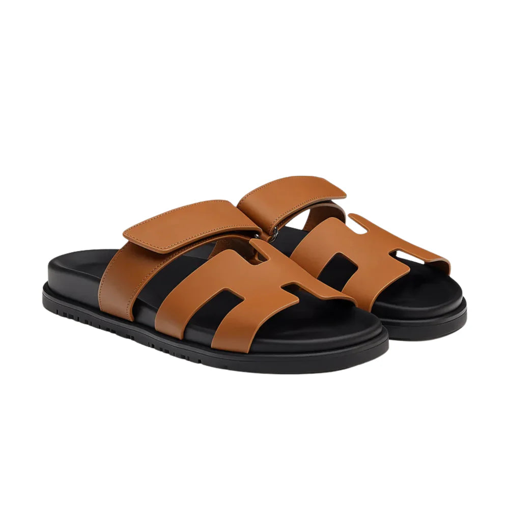 Women’s Leather Slide Sandals | Cut-Out Flat Mules