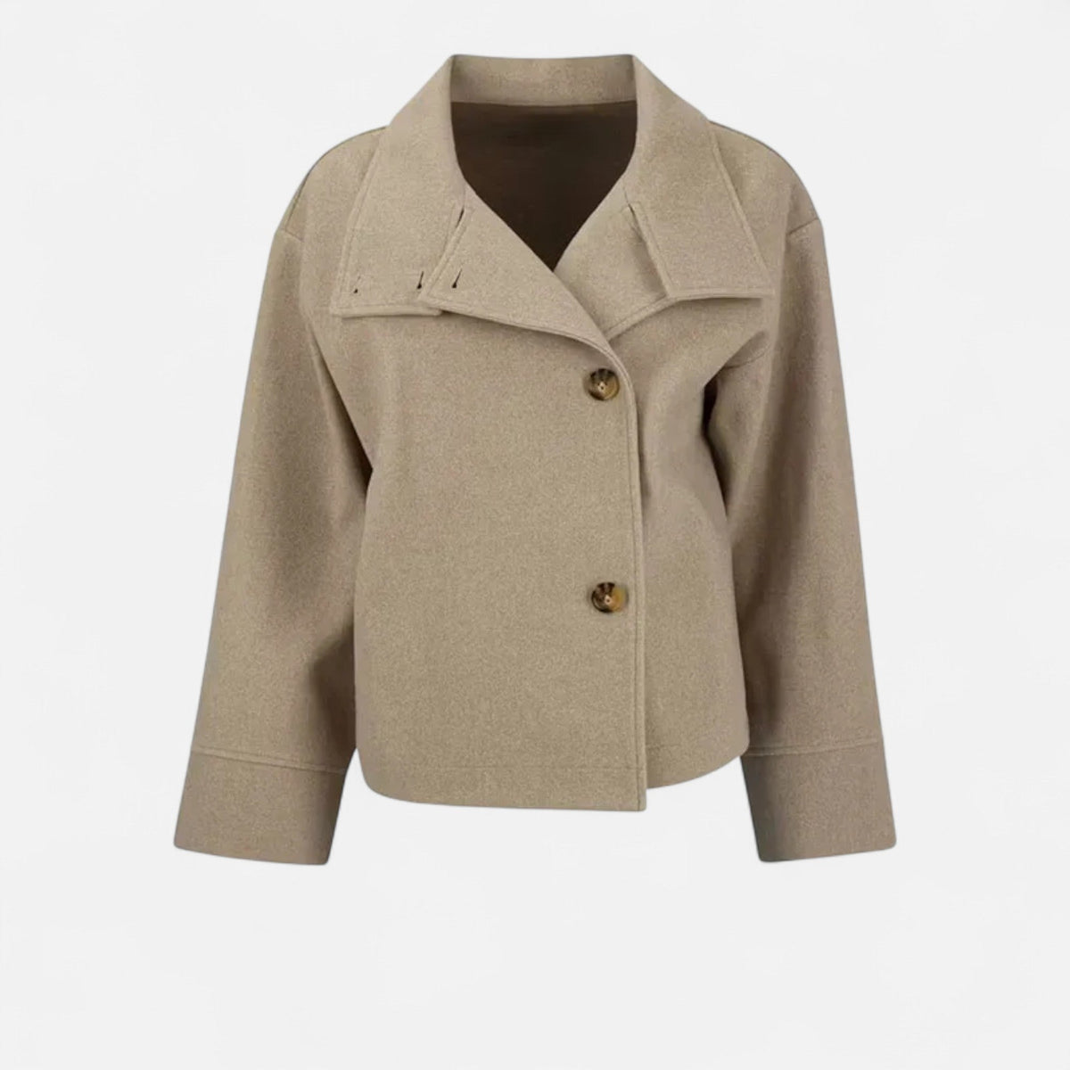 Women's short collared coat with long sleeves and button front