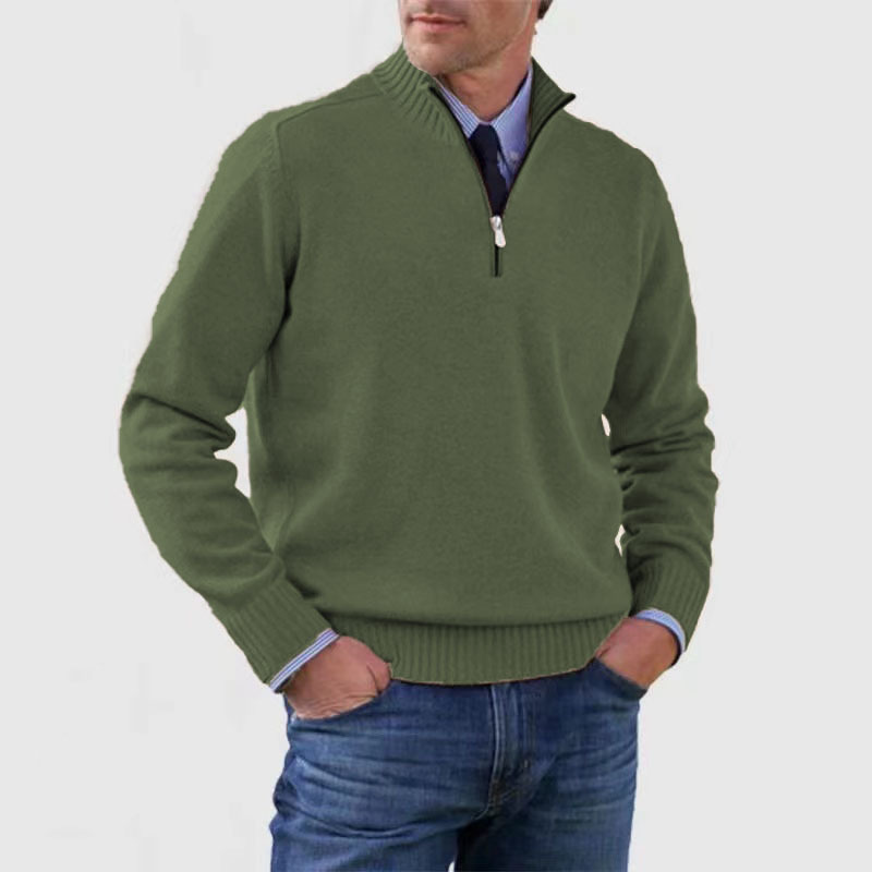 Men's long-sleeve half-zip jumper with ribbed stand collar